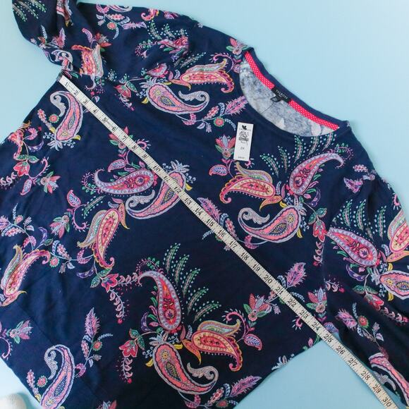 NEW Talbots Shadow Paisley Print Crewneck Sweater Size 2X Cotton Navy Blue - Picture 7 of 10